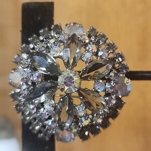 Vintage  Smoky Marquis Cut Center and AB Czech Glass Brooch